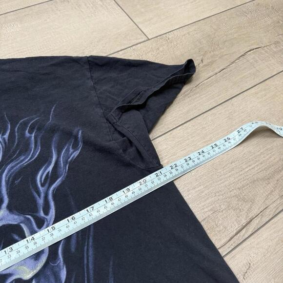 Vintage Y2K Flaming Skulls Grunge Sz L Black Short Sleeve T-Shirt Fruit Of Loom - Picture 6 of 7